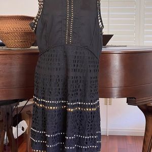 Tory Burch black dress with metal rivets and cutout pattern size 12